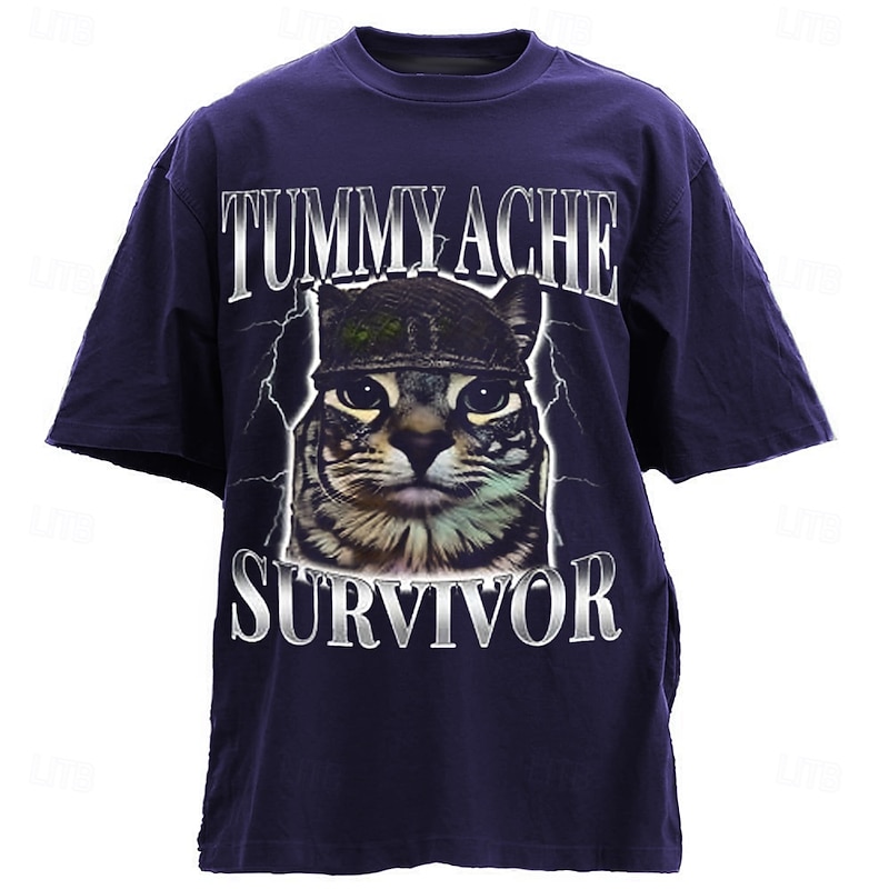 Men's Cat Funny T Shirt Half Sleeve T shirt 3D Print Crew Neck Shirt Designer Casual Party Holiday Deep Purple Black Green Summer Spring Clothing Apparel S M L XL XXL XXXL2