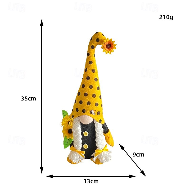 Bee Day Gnome Gift Decoration Long Hat Polka Dot & Striped Faceless Doll with Dwarf, Cute Bee Fairy and Sunflower Doll Figurine for Couple's Decor3