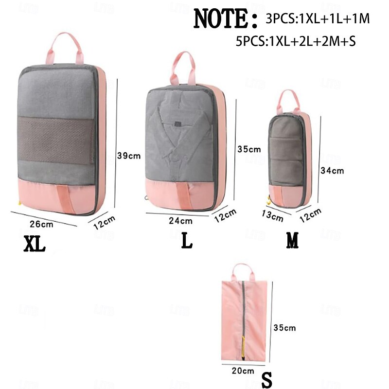 Compressed Packing Cubes Travel Storage Set, 3/6 Set Compression Packing Cubes for Travel, Mesh Visual Clothes Luggage Organizer Portable Lightweight Suitcase Bag2