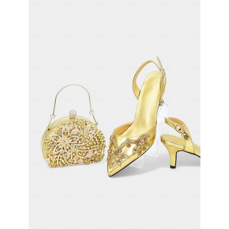 Gold Embellished Slingback Heels with Matching Handbag – Luxurious Wedding & Party Shoes for Women2