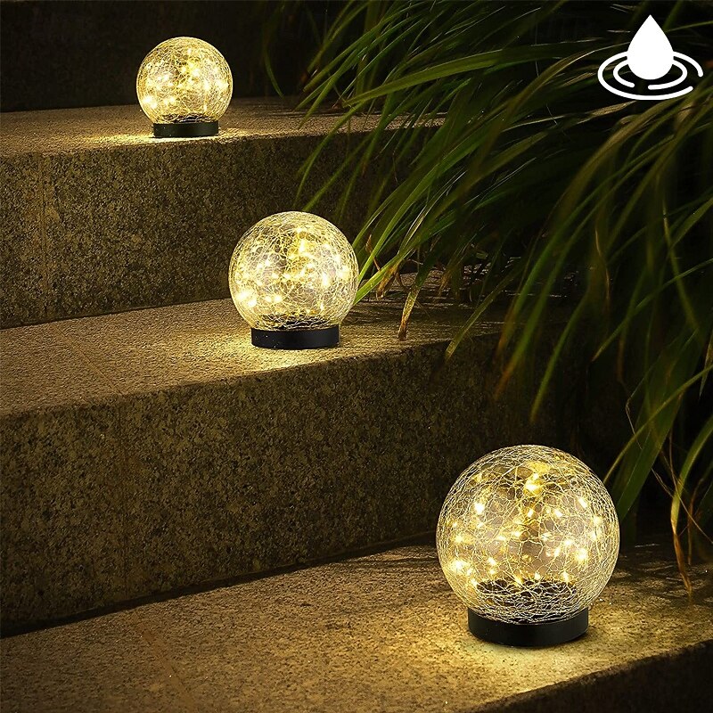 Solar Light Cracked Glass Ball LED Lights Outdoor Lighting Waterproof For Garden Festival Outdoor Indoor Decoration Solar Lawn Lights Walkway Lamp