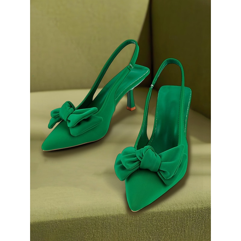 Green Bow Kitten Heel Slingback Shoes – Chic Pointed Toe Date Night & Casual Heels for Women2