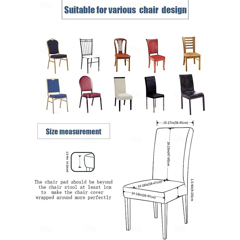 Dining Chair Covers, Stretch Chair Cover Removable Washable Chair Slipcover Dining Room Solid Color Little Plaid with Skirt Banquet Chair Covers Polyester2