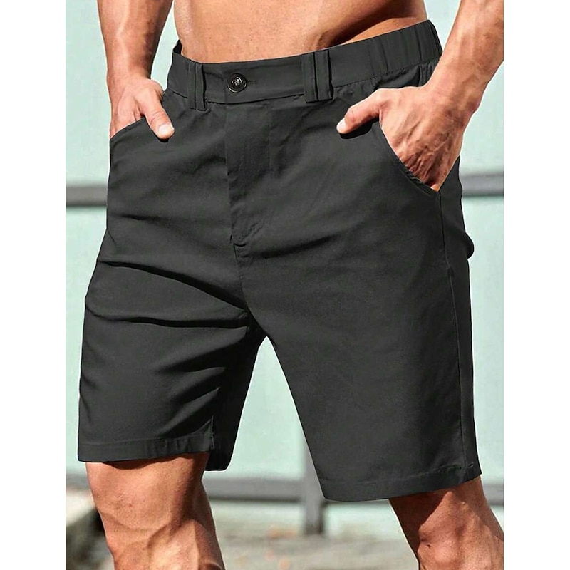 Men's Shorts Dress Shorts Casual Shorts Pocket Elastic Waist Straight Leg Plain Comfort Soft Knee Length Office Business Daily Fashion Streetwear Black Green