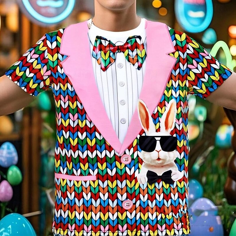 Easter Men's Easter Eggs T Shirt Short Sleeve T shirt 3D Print Crew Neck Shirt Designer Casual Party Holiday Pink Summer Spring Clothing Apparel S M L XL XXL XXXL2