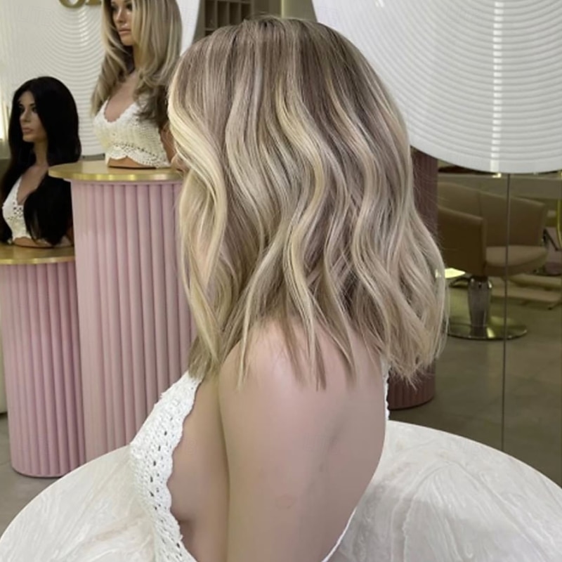 Brazilian Hair Short Bob 5x5 Closure Glueless Wigs Ash Blonde 13x4 Lace Front Wig Wavy Highlight Colored Human Hair Wig 100% Virgin Glueless For Women4