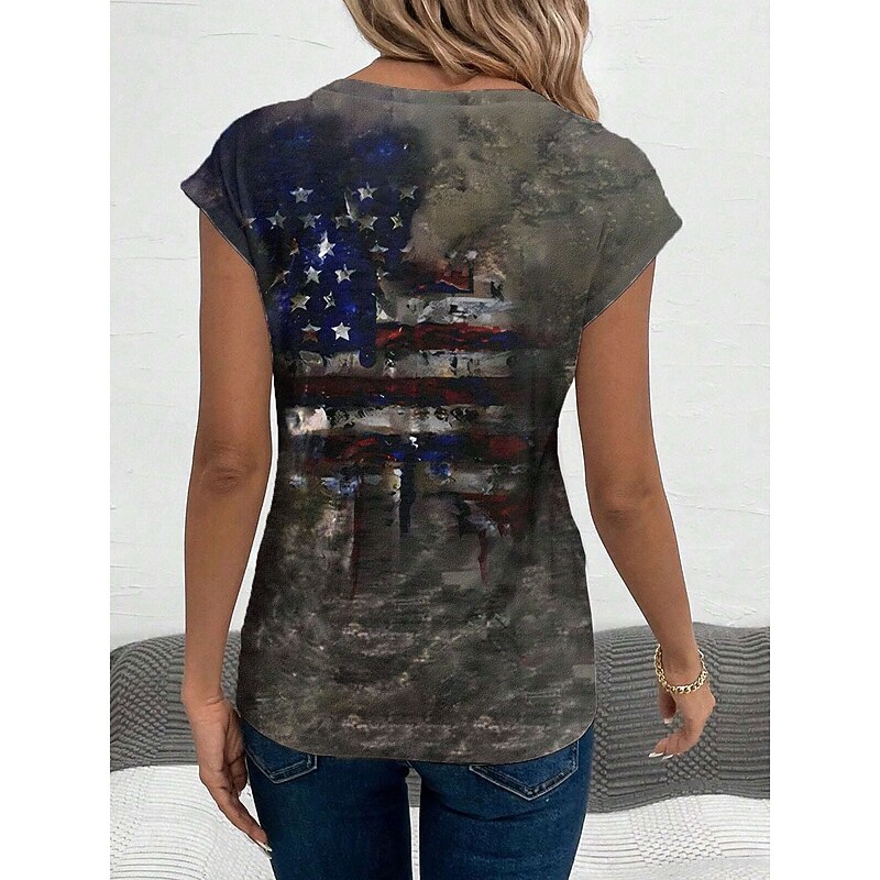 Women's Patriotic  Camisole Tank Top Graphic Flag Stylish Casual Sleeveless V Neck Regular Tops Daily Print Gray Summer2