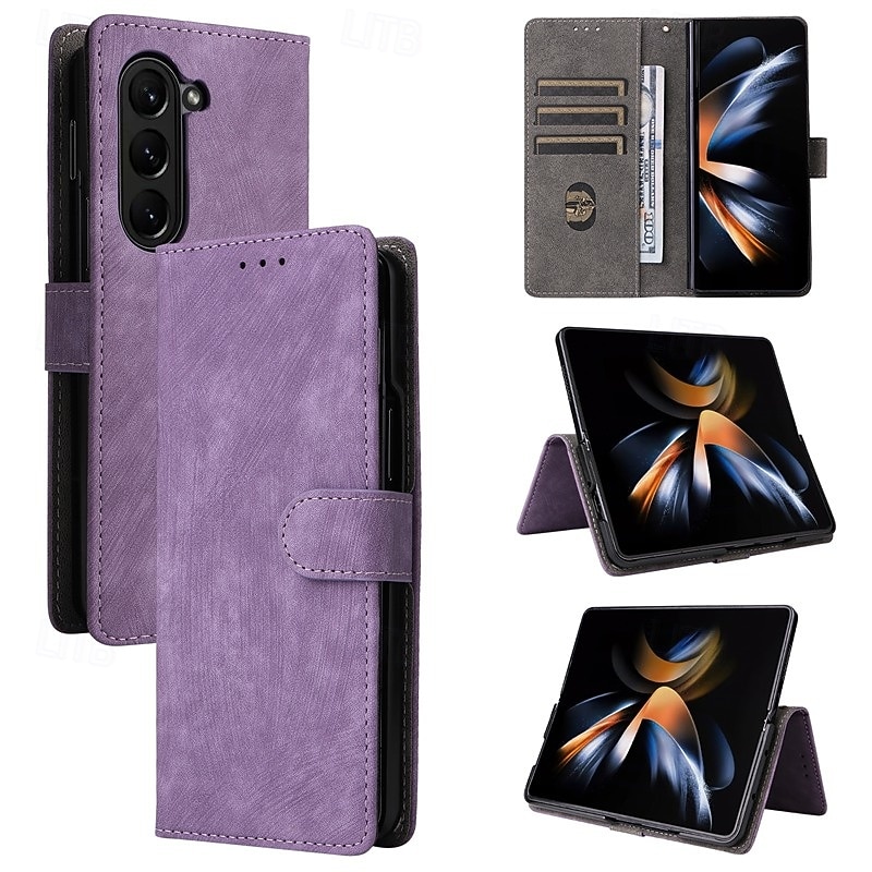 Phone Case For Samsung Galaxy Z Fold 6 Z Fold 5 Z Fold 4 Z Fold 3 Flip Cover with Stand Holder with Wrist Strap Card Slot Retro TPU PU Leather