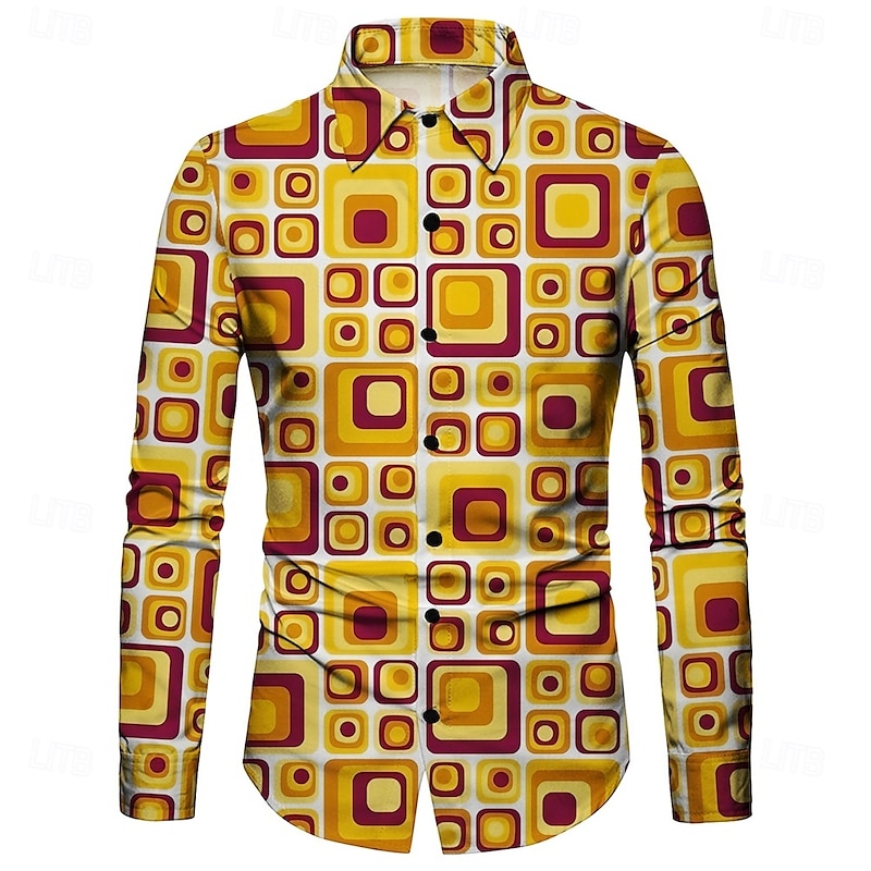 Retro Vintage 1970s Shirt Aloha Shirt Hippie Geometic Ethnic Fancy Dress Men's Masquerade Party Daily Wear Pride Parade Adults' Shirt