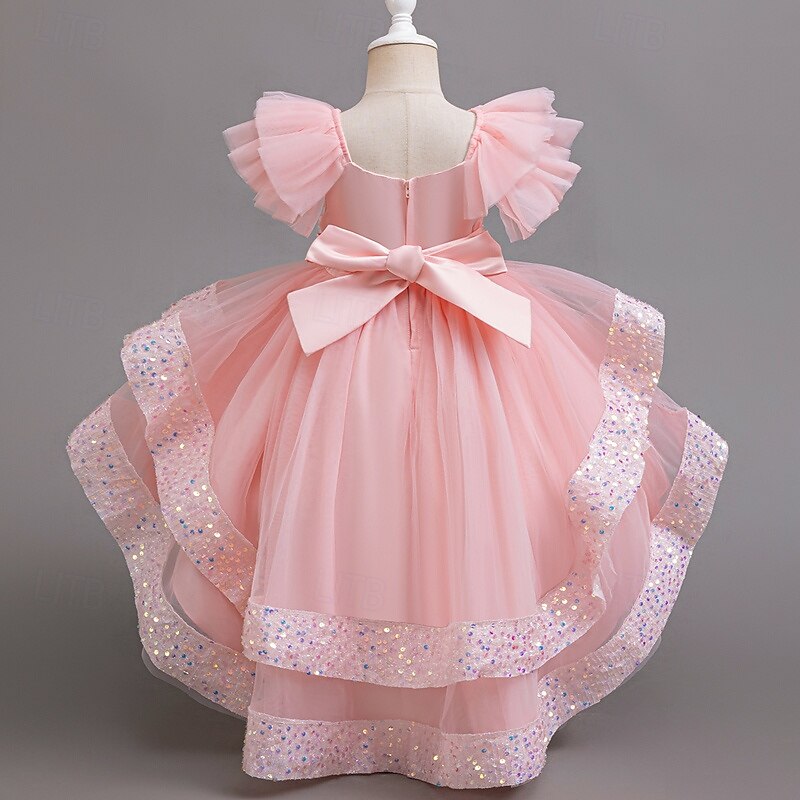 Kids Girls' Party Dress Sequin Sleeveless Wedding Special Occasion Sequins Ruched Zipper Adorable Sweet Polyester Asymmetrical Party Dress Tulle Dress Summer Spring Fall 4-12 Years Pink Purple Green2