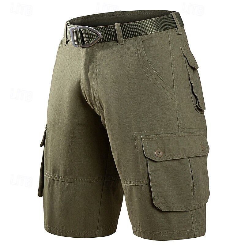Men's Cargo Shorts Shorts Bermuda shorts Casual Shorts Multi Pocket Straight Leg Plain Breathable Moisture Wicking Knee Length Outdoor Casual Camping & Hiking Fashion Streetwear Black Green2