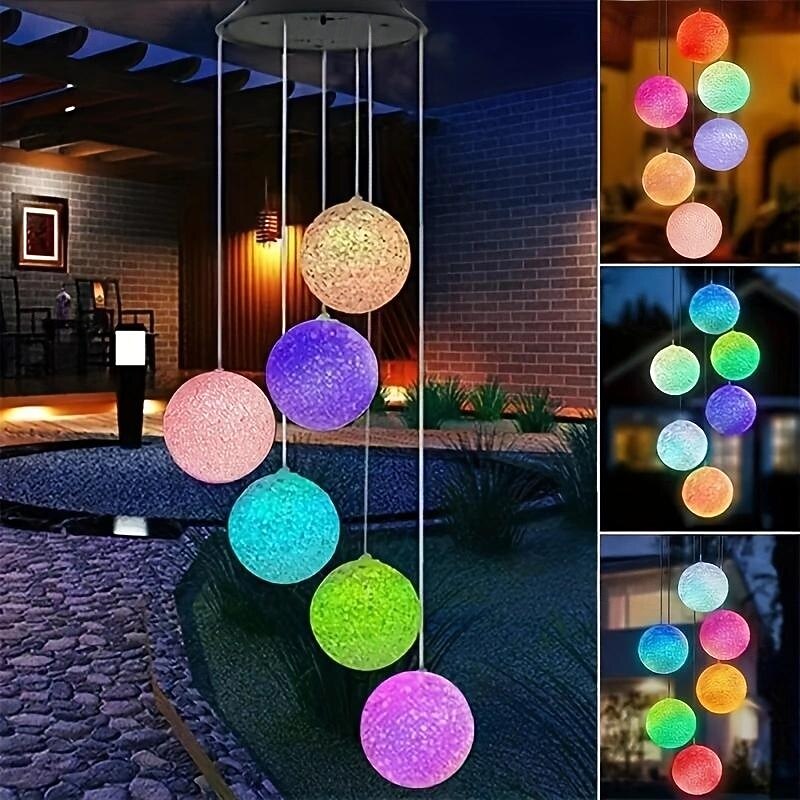 1 Pc Solar Wind Chimes Outdoor Light Spherical Love Color Light Courtyard Garden Balcony Tree Under Festival Wedding Party Banquet Atmosphere Decorative Light