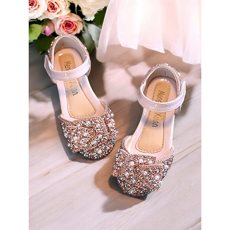 Girls' Rhinestone Bow Mary Jane Shoes – Sparkly Pearl Embellished Flower Girl Flats for Weddings & Special Occasions4