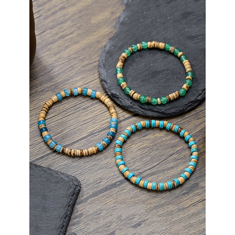 Handmade Natural Stone Beaded Bracelet Set for Men – Boho Surfer Style Wooden & Turquoise Wrap Bracelet, Adjustable Tribal Jewelry for Beach, Travel & Casual Wear4