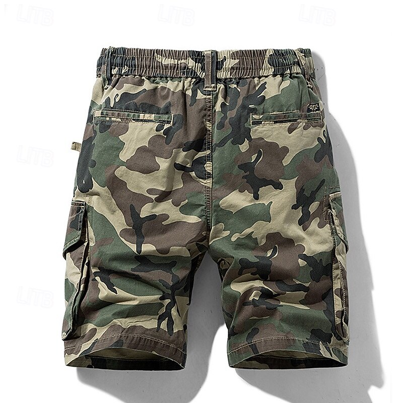 Men's Cargo Shorts Camo Shorts Shorts Summer Shorts Drawstring Elastic Waist Multi Pocket Camouflage Camo / Camouflage Comfort Wearable Knee Length Outdoor Sport Daily Fashion Casual Blue Khaki2