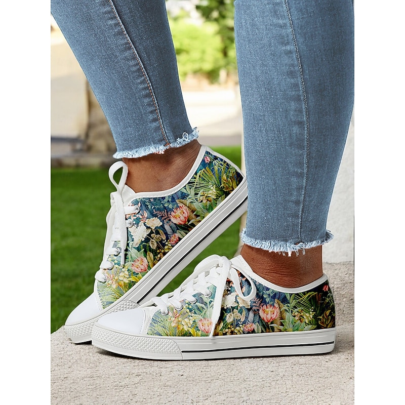 Women's Colorful Artistic Lace-Up Sneakers - Vibrant Patterned Casual Canvas Shoes for Spring and Summer3