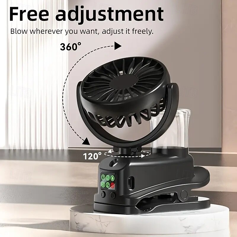 Rechargeable Clip-On Humidifying Fan with Mist Spray – 4-Speed LED Display, 360° Adjustable, USB Type-C – Quiet Mini Desk Fan for Home, Office, Baby Stroller3