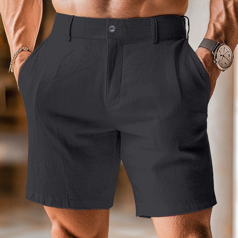 Men's Shorts Dress Shorts Pocket Straight Leg Plain Comfort No-Iron Knee Length Office Business Daily Fashion Streetwear Smoky gray Black2