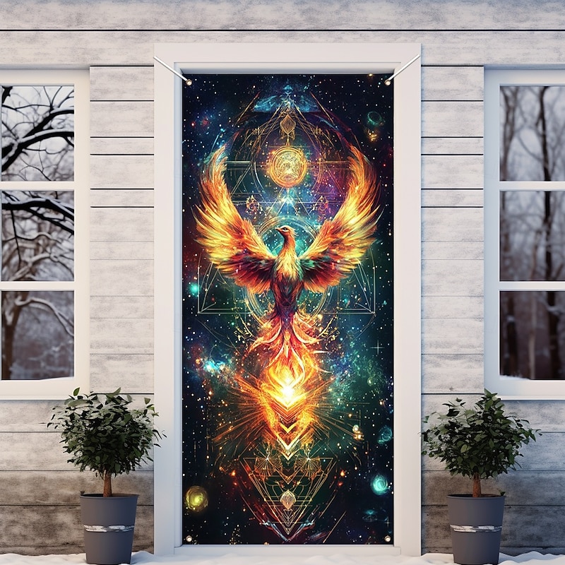 Fantasy Phenix Door Decorations Door Covers Door Tapestry Door Curtain Decoration Backdrop Indoor/Outdoor Door Banner for Front Door Farmhouse4