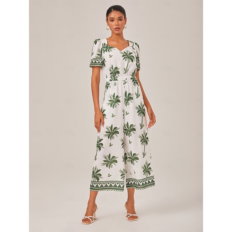 Holiday Print Waist Faux Linen Jumpsuit