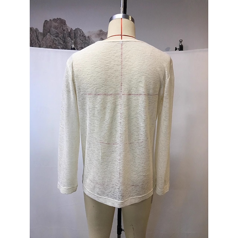 Men's T Shirt Long Sleeve Crew Neck Winter Spring &  Fall Solid Color Knitwear Daily Lace up Outdoor Causal Casual White Top Tee for Men3