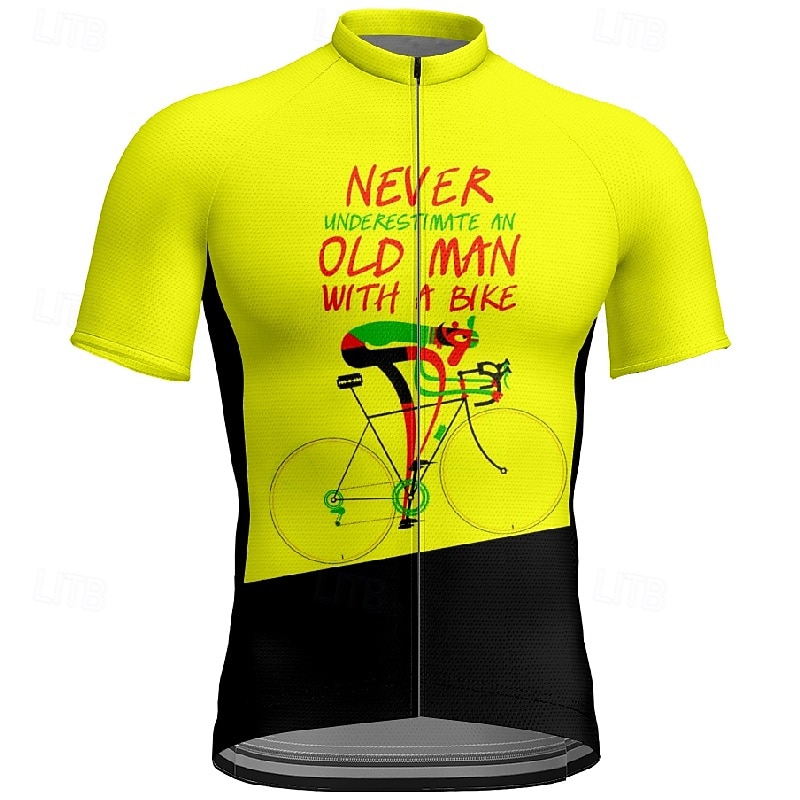 Men's Cycling Jersey Letter & Number Short Sleeve Bike Tee Tshirt Jersey with 3 Rear Pockets Mountain Bike MTB Quick Dry Anatomic Design Wicking Breathable Sports Yellow Blue Purple Clothing Apparel