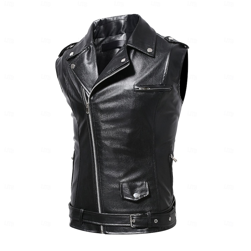 Retro Vintage 1980s Motorcycle Vest Leather Vest Bikers Rocker Glossy Finish Fancy Dress Men's Party Casual Daily Pride Parade Adults' Spring & Summer2