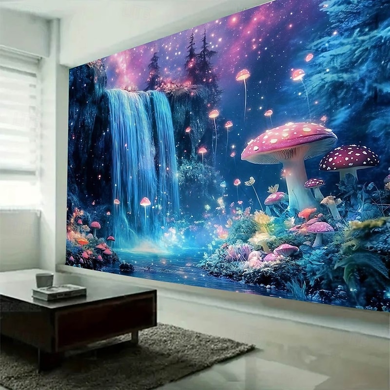 Forest Mushroom Landscape  Hanging Tapestry Wall Art Large Tapestry Mural Decor Photograph Backdrop Blanket Curtain Home Bedroom Living Room Decoration