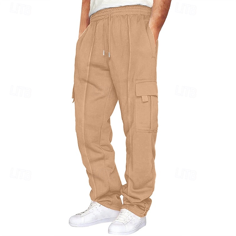 Men's Athletic Pants Trousers Cargo Sweatpants Pleated Pants Drawstring Elastic Waist Multi Pocket Plain Comfort Sports Outdoor Daily Fashion Casual Black Navy Blue Micro-elastic2