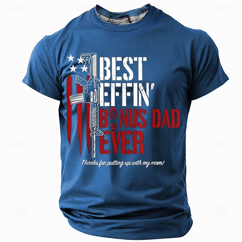 Mens Best Effin' Bonus Dad Ever Graphic T-Shirt - Funny Stepped Up Dad Gift Tee for Father's Day & Family Humor
