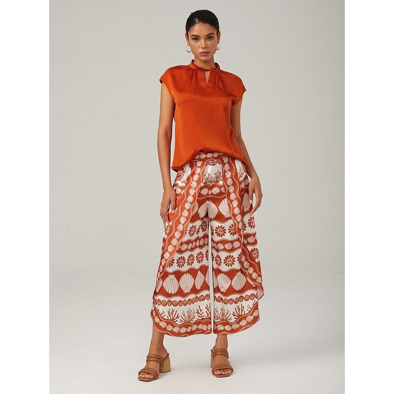 Orange stand-up collar sleeveless knotted top2