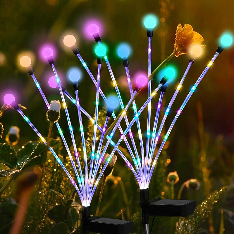 2 Pcs LED Outdoor Solar Lights Firefly Lights Ground Insertion Patio Lights Pole Glowing Courtyard Garden Path Lawn Wedding Festival Party Atmosphere