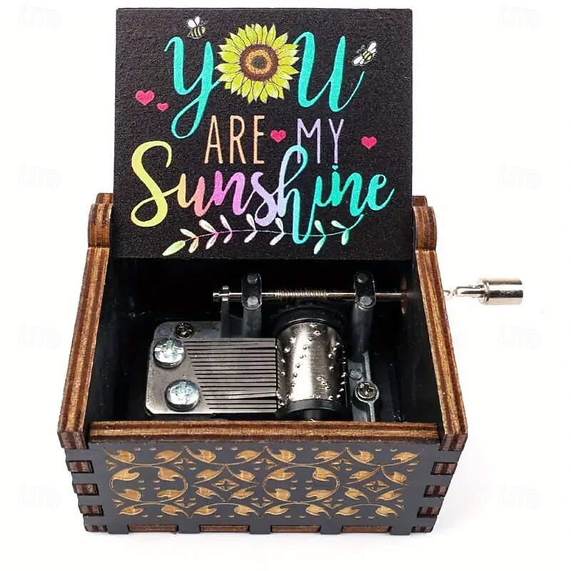 1pcs You Are My Sunshine Music Box Hand Crank Wooden Vintage Laser Engraved Small Musical Box Gift For For Wife/Mon/Dad Music Box Gifts For Birthday/Christmas/Anniversary/Wedding/Valentine/Mother's D4