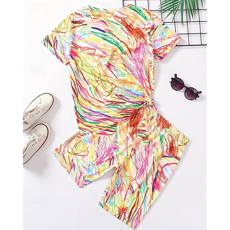 Girls' 3D Graphic Letter T-shirt & Shorts Set Short Sleeve Summer Spring Sports Fashion Daily Kids 4-12 Years Crew Neck Outdoor Vacation Sports Tailored Fit2