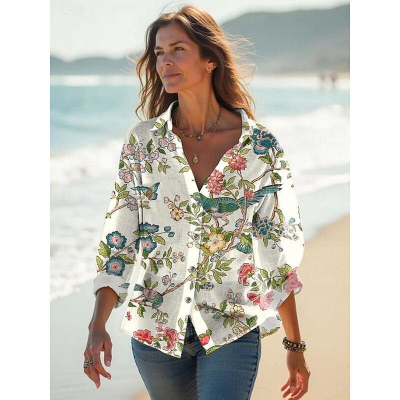 Women's Cotton Linen Shirt Stylish Casual Daily Holiday Going out linen like s White Pink