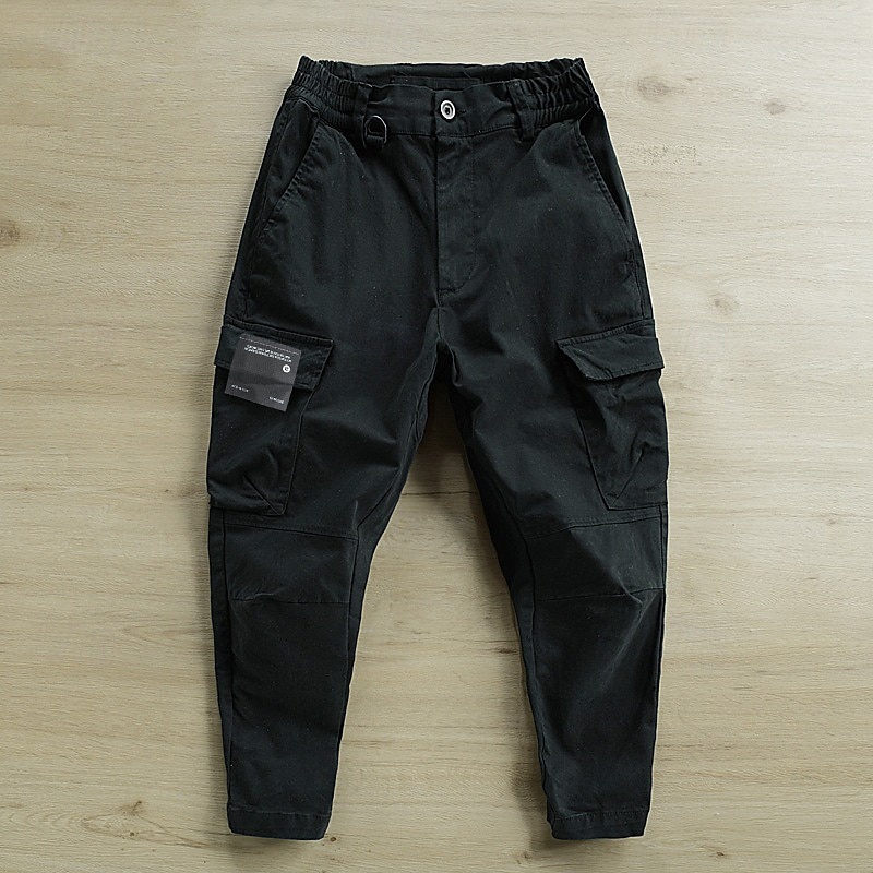 Men's Cargo Pants Cargo Trousers Buttons Elastic Waist Multi Pocket Plain Comfort Wearable Casual Daily Holiday Sports Fashion Black Khaki3