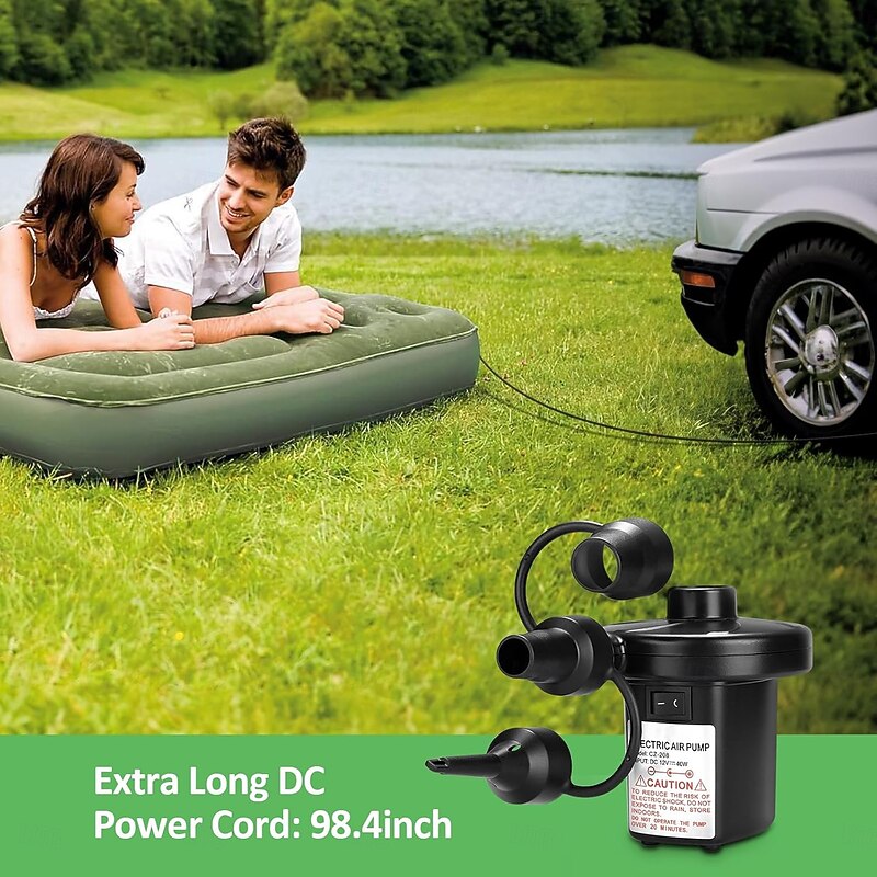 Electric Air Pump Portable Quick-Fill Air Pump with 3 Nozzles AC/12V DC Inflator/Deflator Pumps for Outdoor Camping Inflatable Air Mattress Beds2