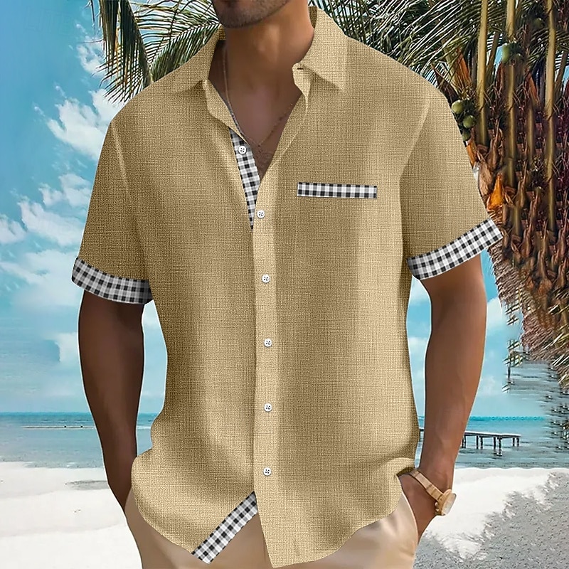 Men's Shirt Linen Shirt Summer Shirt Beach Shirt Untucked Shirts Plaid Vacation Holiday Yellow Blue Green Short Sleeve Collar Summer Clothing Apparel3