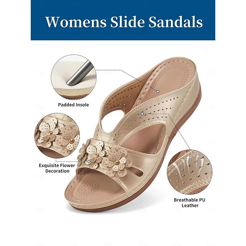 Elegant Floral Cutout Wedge Sandals for Women - Comfy Summer Shoes with Decorative Flowers, Great for Daily Wear or Garden Parties4