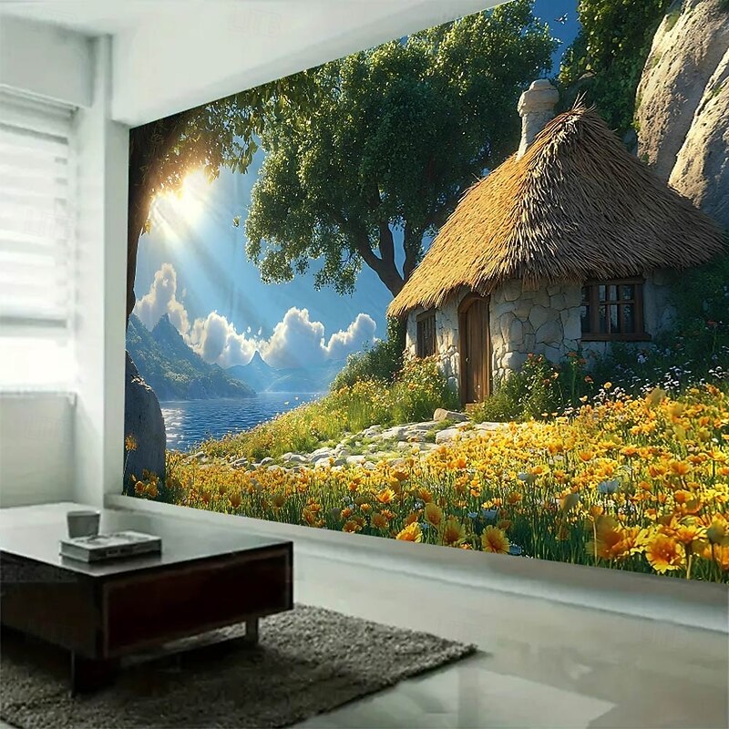 Plants Flowers Houses Paths Landscape Tapestry Wall Art Large Tapestry Mural Decor Photograph Backdrop Blanket Curtain Home Bedroom Living Room Decoration2