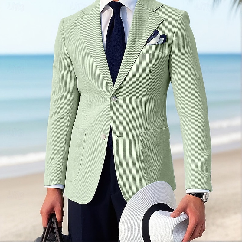Men's Blazer Jacket Sport Coat Notch Collar Fashion Striped Blazer Pink Sky Blue Sage Standard Fit