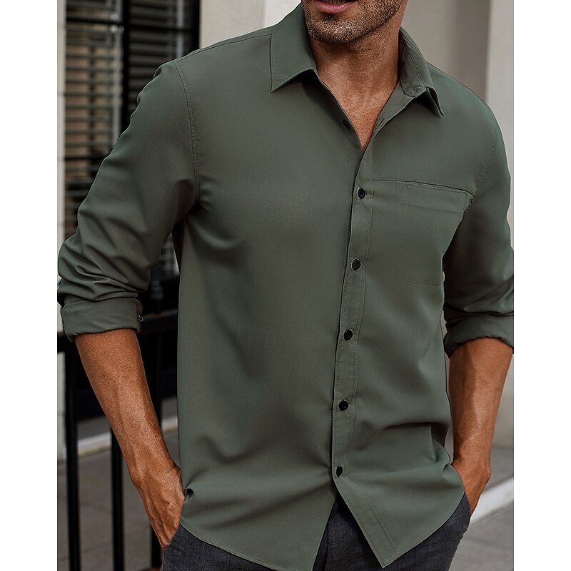 Men's Shirt Summer Shirt Casual Shirt Beach Shirt Button Up Shirt White Burgundy Army Green Long Sleeve Plain Lapel Vacation Hawaiian Button-Down Clothing Apparel Polyester Fashion Casual Comfortable3