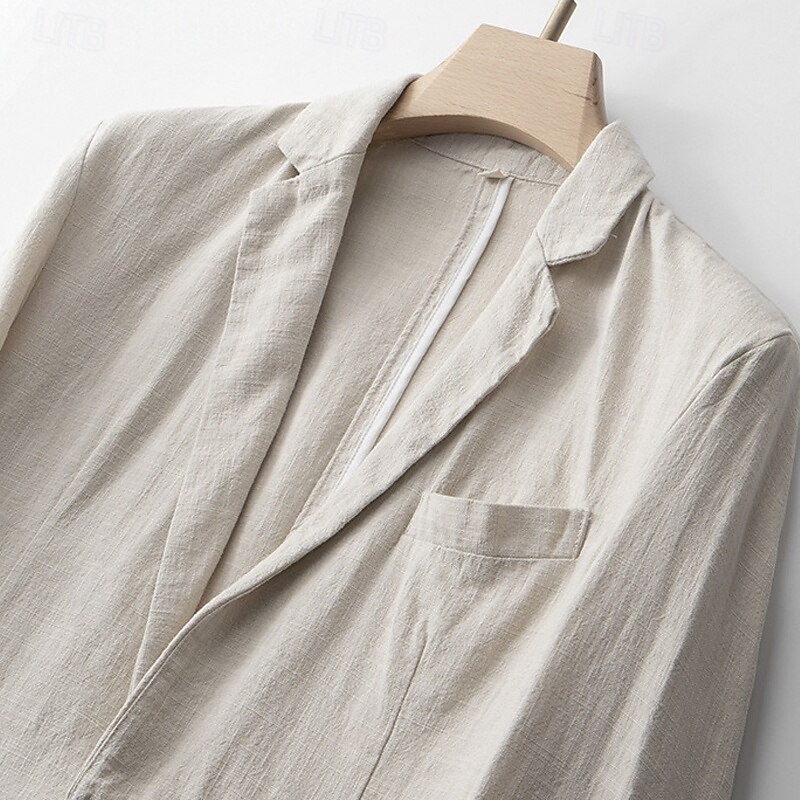 Men's Linen Blazer Blazer Business Cocktail Party Wedding Party Fashion Casual Spring &  Fall Polyester Linen Plain Pocket Buttons Comfortable Single Breasted One-button Blazer Black Burgundy Dark3