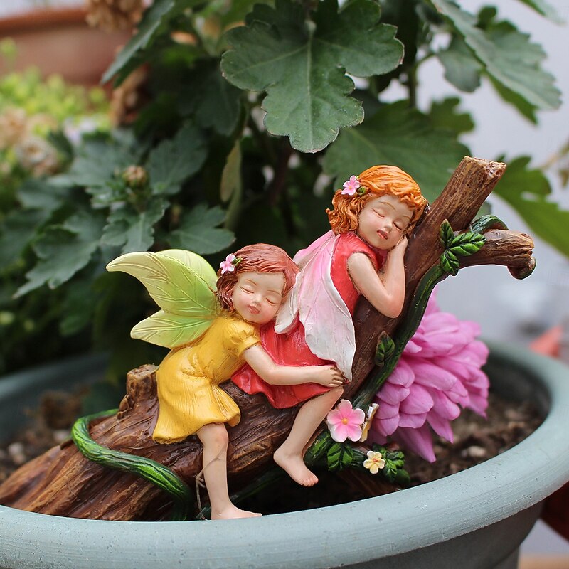 Creative Resin Ornament - Miniature Sleeping Fairy Statue, Sleeping Flower Fairy Outdoor Yard, Fairy Garden Accessories, Bonsai & Lawn Decoration