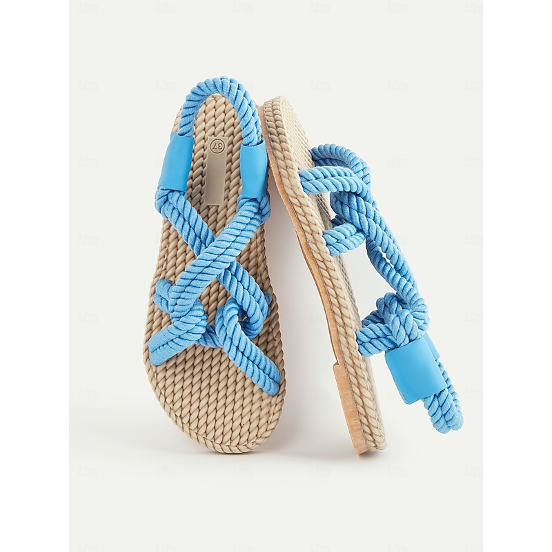 Women's Blue Rope Sandals – Handmade Knotted Strappy Flat Sandals for Summer, Beach Vacations, and Casual Wear3