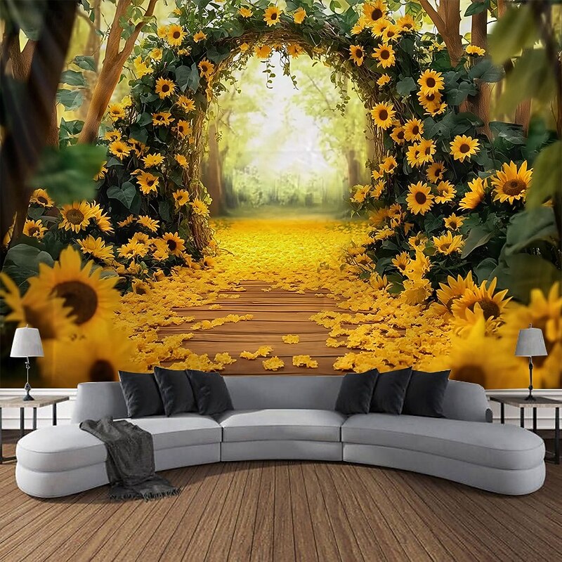 Sunflowers Landscape Hanging Tapestry Wall Art Large Tapestry Mural Decor Photograph Backdrop Blanket Curtain Home Bedroom Living Room Decoration3