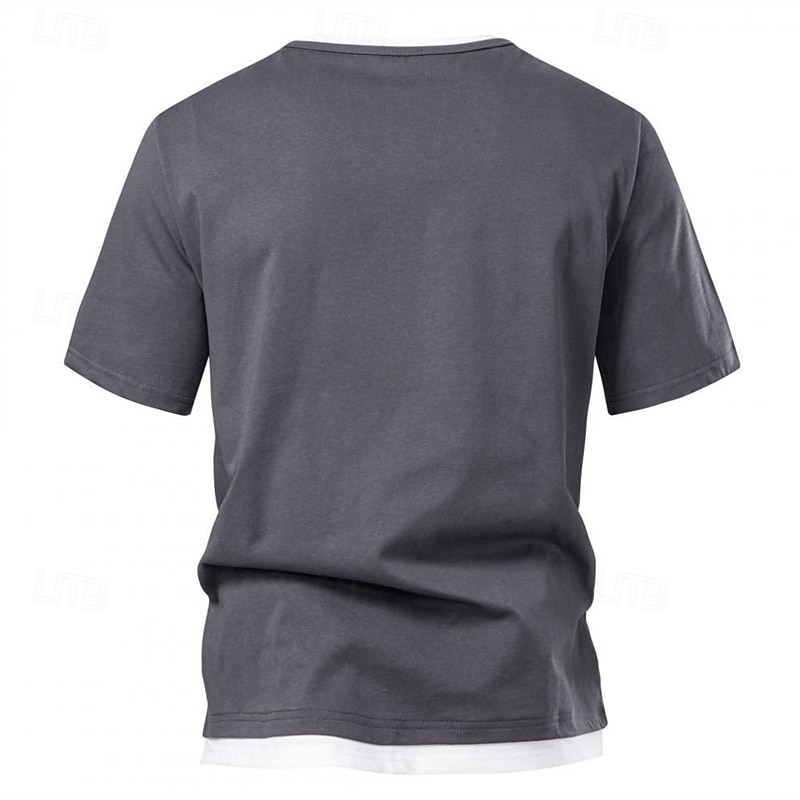 Men's T Shirt Tee Short Sleeve Shirt Tee Top Short Sleeve Crew Neck Summer Plain Fashion Designer Basic Patchwork Vacation Street Going out Black Light Green Dark Grey Top Tee for Men4