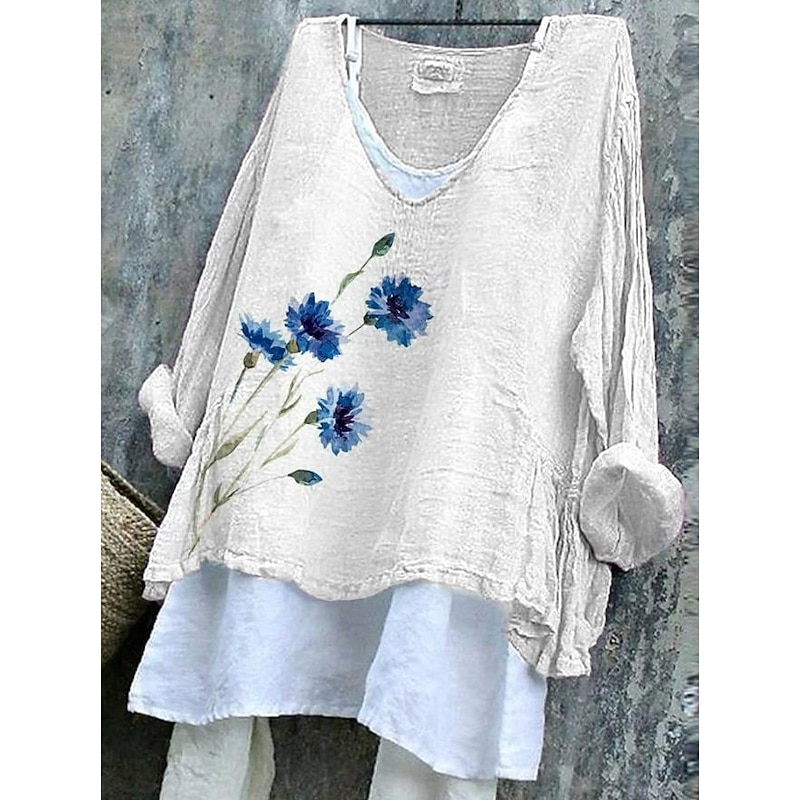 Women's Cotton Linen Blouse Graphic Elegant Vintage Stylish Short Sleeve V Neck Regular Tops Daily Holiday Buttons White Yellow Blue Purple Green Summer Spring2