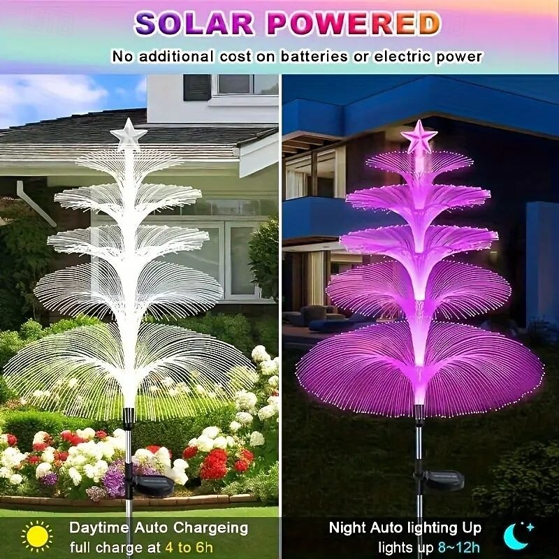2/4 Pcs 5-Tier Solar LED Garden Light Jellyfish Fiber Optic Lawn Lights Waterproof Outdoor Garden Light for Yard Walkway Xmas Wedding Camping Party Decoration3