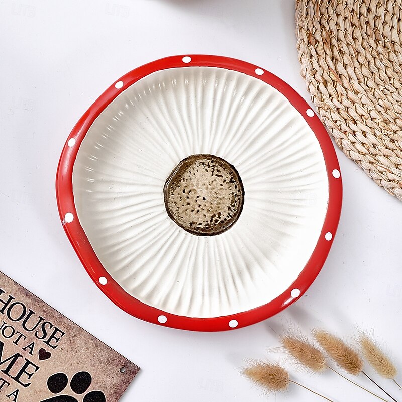 White Polka Dot Red Mushroom-Shaped Tray, Hand-Painted Resin Home Decor, Cute Desktop Organizer Tray for Coffee Mugs, Teacups, and Small Items Storage3
